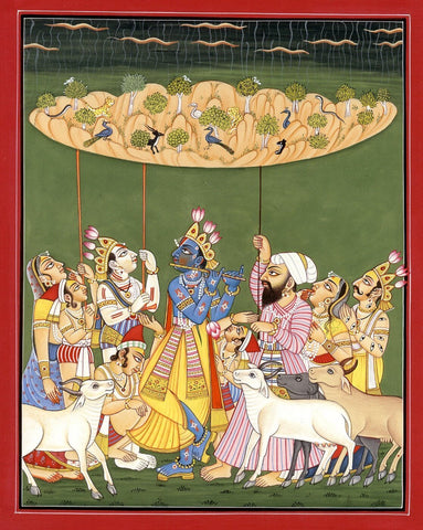 Lord Krishna Lifting the Mountain Govardhana - Posters