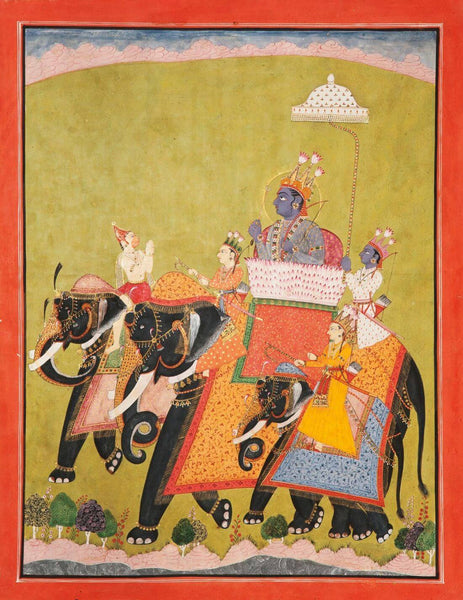 Vintage Indian Art - Lord Rama And Lakshmana Riding An Elephant - Canvas Prints