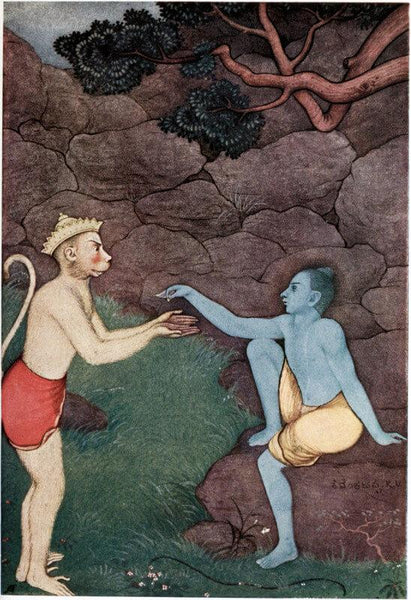 Vintage Indian Art - Rama Sending His Signet Ring To Sita - Vintage Indian Miniature Ramayan Painting - Framed Prints