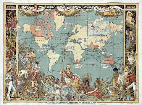 Vintage Map - British Empire In 1886 - Large Art Prints by Tommy