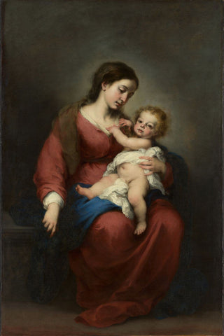 Virgin Mary And Child Jesus -  Bartolome Esteban Perez Murillo - Christian Art Religious 17th Century Painting by Bartolome Esteban Murillo