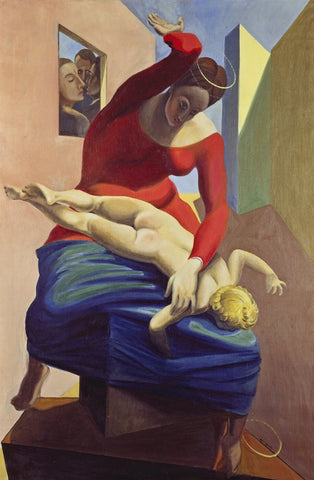 Virgin Mary Spanking The Christ Child Before Three Witnesses - Large Art Prints