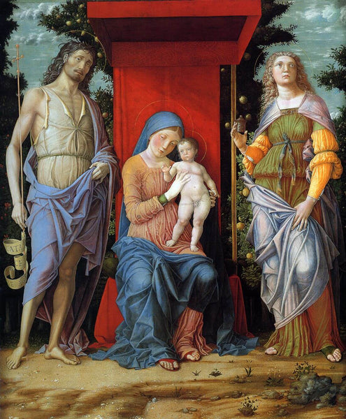 The Virgin and Child With St John The Baptist And Magdalene (La Vergine Col Bambino, San Giovanni Battista e Maddalena) – Andrea Mantegna – Christian Art Painting - Canvas Prints