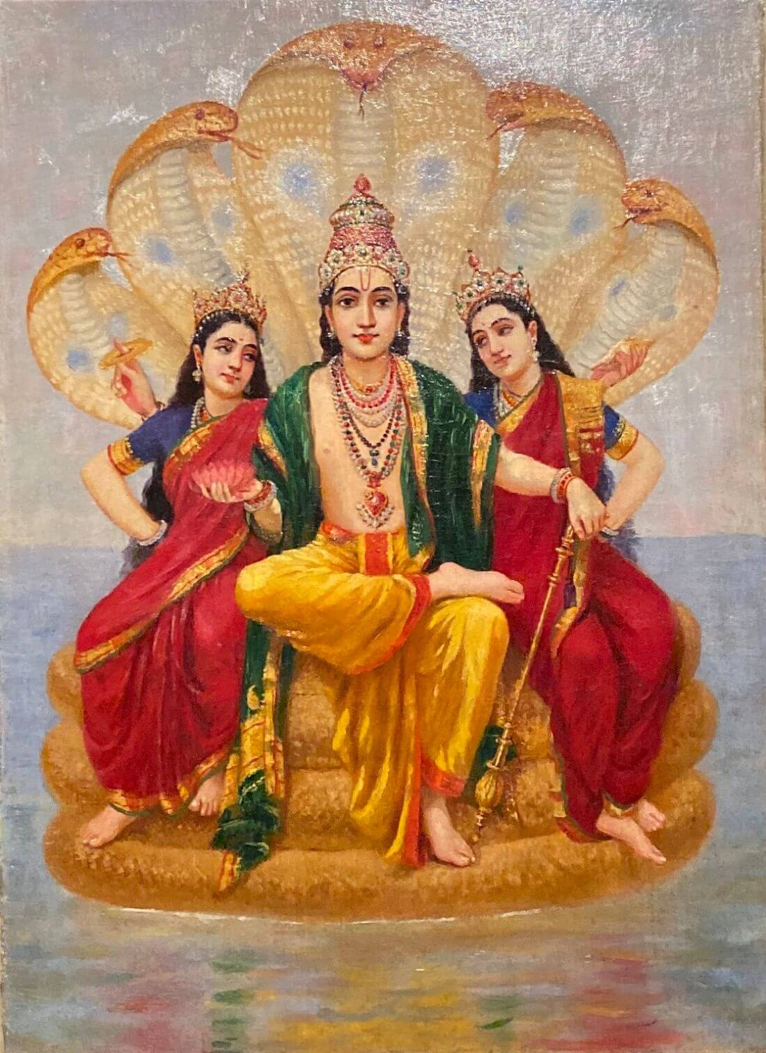 Vishnu On Shesh Naga - Raja Ravi Varma - Famous Indian Painting by Raja ...
