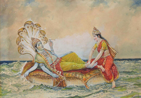 Vishnu And Lakshmi On Sesha - M V Dhurandhar by M. V. Dhurandhar
