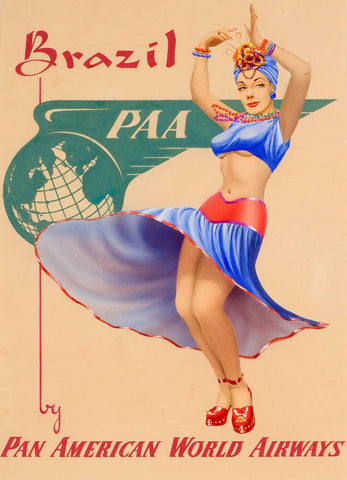 Visit Brazil - Vintage Travel Airlines Poster - Life Size Posters by Travel