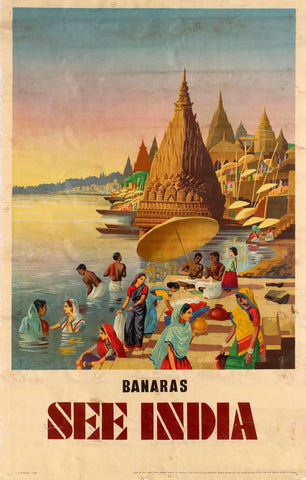 Visit India - Banaras - Vintage Travel Poster by Travel