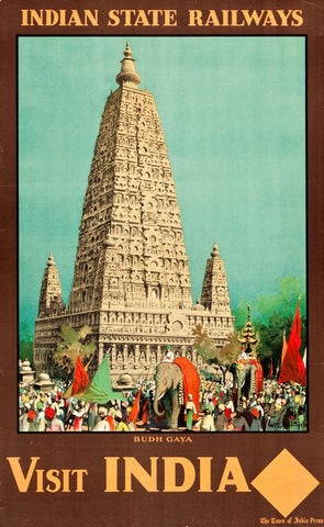 Visit India - Bodg Gaya - Vintage Travel Poster by Travel