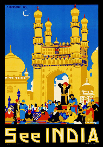 Visit India - Hyderabad - Vintage Travel Poster - Framed Prints