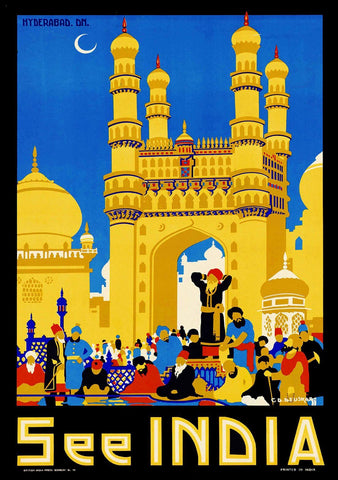 Visit India - Hyderabad - Vintage Travel Poster - Large Art Prints