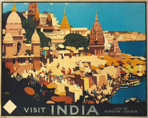Visit India - Varanasi Benaras - Vintage Travel Poster by Travel