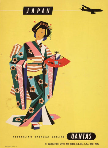 Visit Japan - Quantas - Vintage Travel Poster - Posters