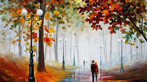 Palette Knife Acrylic Painting - Walk In The Park - Posters by Christopher Noel