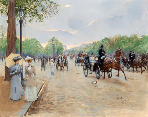Walk on the Champs - Élysées - Paris (Balade sur les Champs - Élysées - Paris) - Jean Béraud Painting by Jean Béraud