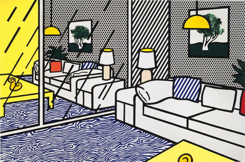 Wallpaper With Blue Floor Interior by Roy Lichtenstein