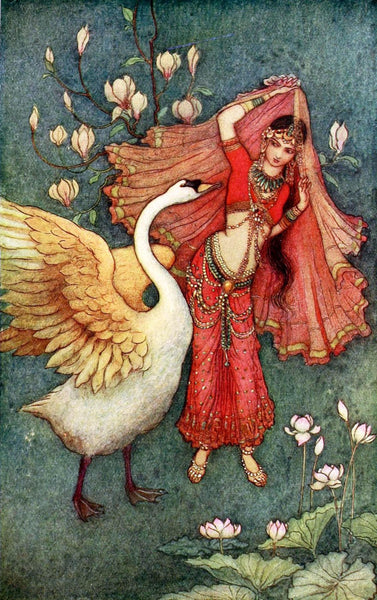 Warwick Goble - Damayanti And The Swan by Warwick Goble | Tallenge Store | Buy Posters, Framed Prints & Canvas Prints