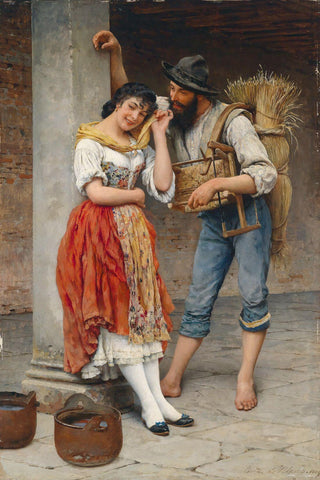 Watercarrier Flirtation - Eugen Von Blaas Painting by Eugene de Blaas