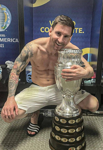 Lionel Messi With The 2021 Copa America Trophy - Football Great Poster- The Most Liked Sports Photo In Instagrams History by Lionel