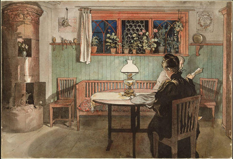 When The Children Have Gone To Bed - Carl Larsson - Water Colour Impressionist Art Painting - Posters