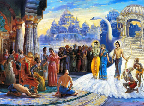 When Lord Ram Came To Ayodhya, Lighted With Ghee Lamp - Indian Miniature Painting From Ramayan - Vintage Indian Art - Art Prints