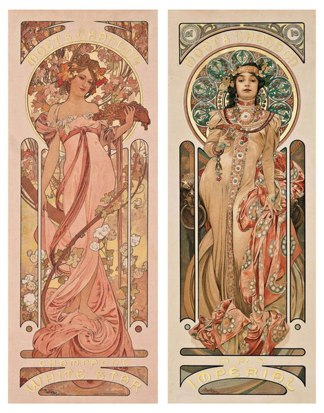 White Star And Imperial - Moet And Chandon Champagne - Advertisement Poster - Alphonse Mucha - Art Nouveau Print - Art Prints