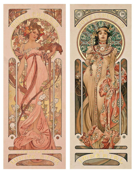 White Star And Imperial - Moet And Chandon Champagne - Advertisement Poster - Alphonse Mucha - Art Nouveau Print - Framed Prints