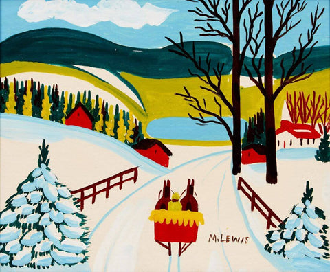 Winter Sleigh Scene - Maud Lewis - Folk Art Painting - Life Size Posters