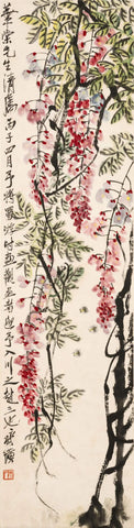 Wisteria And Bees - V - Qi Baishi - Modern Gongbi Chinese Floral Painting by Qi Baishi