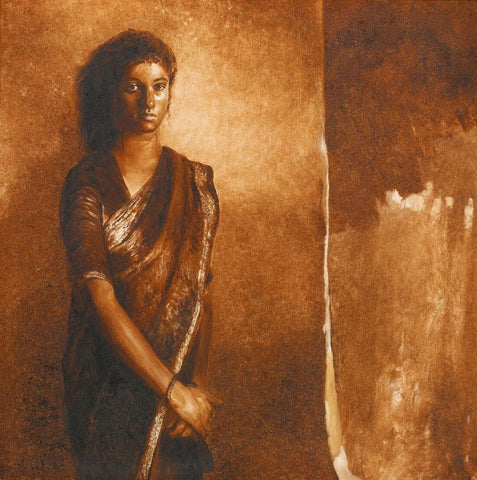 Woman - Bikas Bhattacharji - Indian Contemporary Art Painting - Framed Prints by Bikash Bhattacharjee