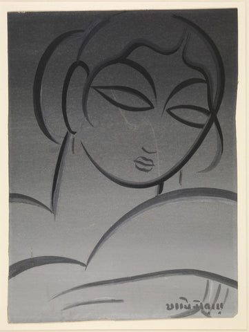 Woman - Jamini Roy - Monochrome Painting - Large Art Prints