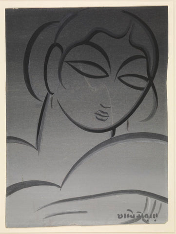 Woman - Jamini Roy - Monochrome Painting by Jamini Roy