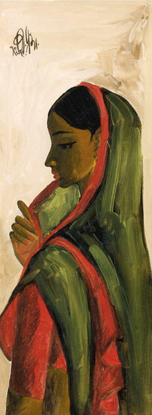Woman In Sari - B Prabha - Indian Painting - Canvas Prints