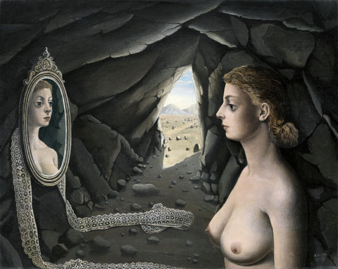 Woman In The Mirror (Femme dans le miroir) - - Paul Delvaux Painting - Surrealism Painting by Paul Delvaux