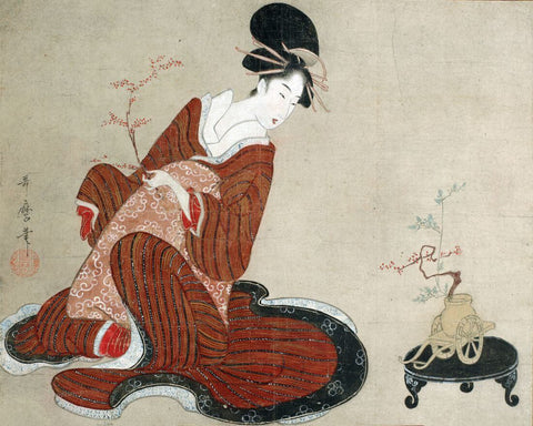 Woman Making A Flower Arrangement Ikebana - Kitagawa Utamaro - Japanese Edo period Ukiyo-e Woodblock Print Art Painting - Large Art Prints by Kitagawa Utamaro
