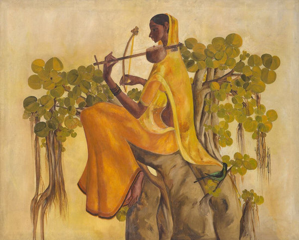 Woman Playing Sarangi - B Prabha - Indian Painting - Canvas Prints