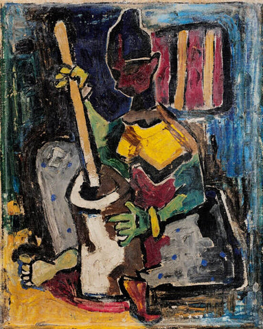 Woman Preparing Spices - M F Husain Painting - Art Prints