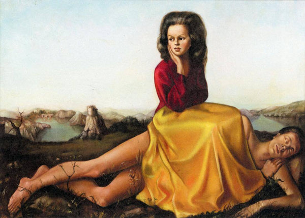 Woman Seated On A Naked Man (Femme Assise Aur Un Homme Nu) - Leonor Fini - Surrealist Art Painting - Art Prints