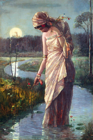 Woman Wading In The River - Hemendranath Mazumdar - Indian Masters Painting by Hemen Mazumdar