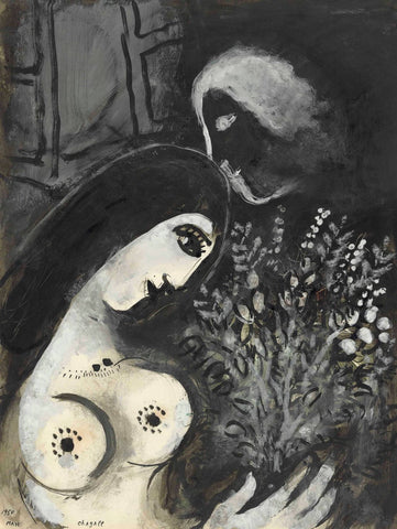 Woman With Flowers (La Belle Aux Fleurs) - Marc Chagall - Modernism Painting - Framed Prints