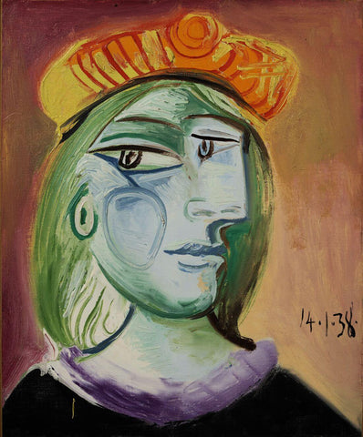 Woman With Red-Orange Beret (Femme Au Béret Rouge Orange) - Pablo Picasso - Art Painting - Posters