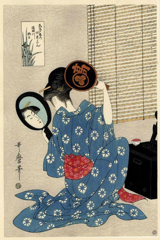 Woman With Two Mirrors - Kitagawa Utamaro - Japanese Edo period Ukiyo-e Woodblock Print Art Painting - Framed Prints by Kitagawa Utamaro