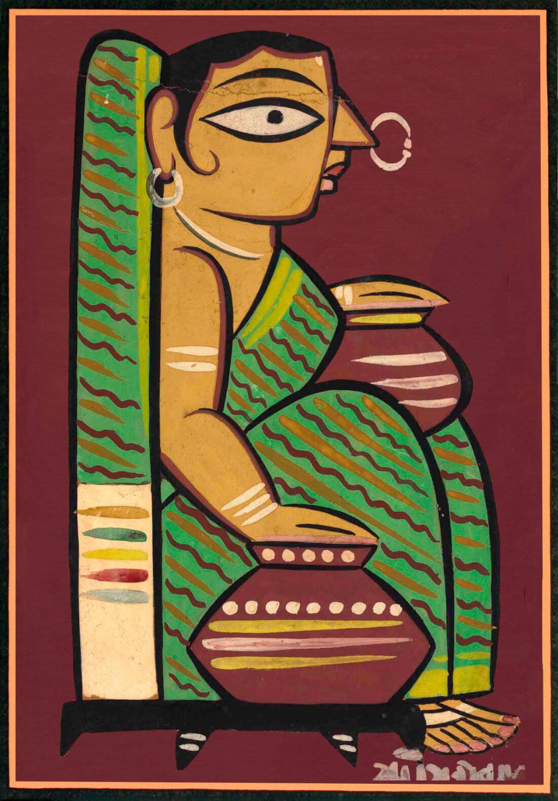 Woman With Water Pots - Jamini Roy - Bengal Art Painting - Art ...