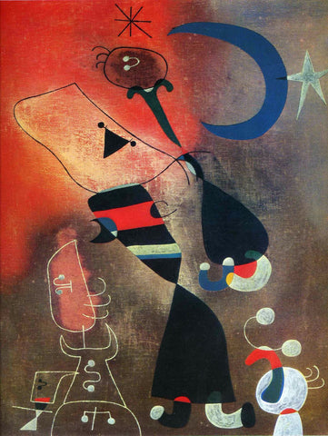 Woman And Bird In The Moonlight - Canvas Prints by Joan Miró