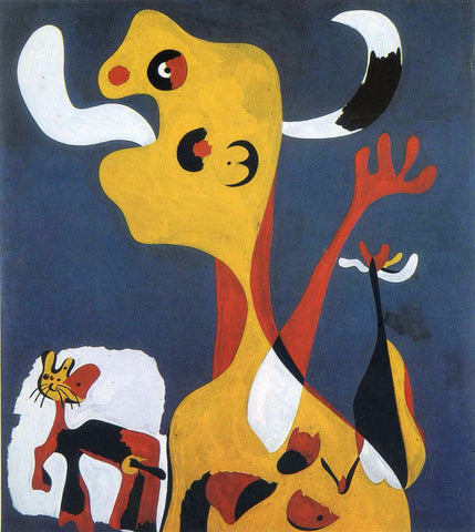 Woman And Dog In Front Of The Moon - Framed Prints by Joan Miró