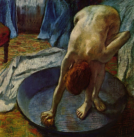 Woman Bathing In A Shallow Tub - Large Art Prints by Edgar Degas