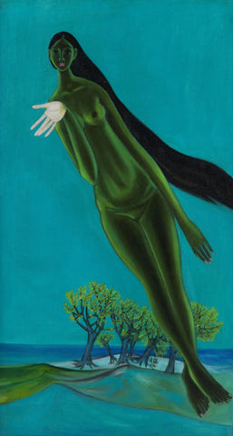 Woman (Green) - B Prabha - Indian Art Painting - Canvas Prints