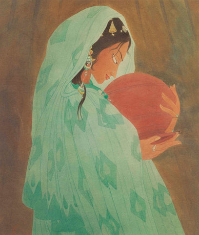 Woman Holding a Water Jar - Abdur Rahman Chughtai - Art Prints