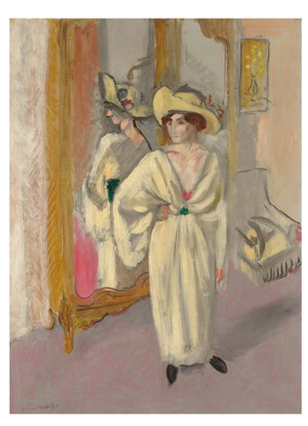 Woman In White Standing In Front of a Mirror (Femme en Blanc) - Henri Matisse - Framed Prints