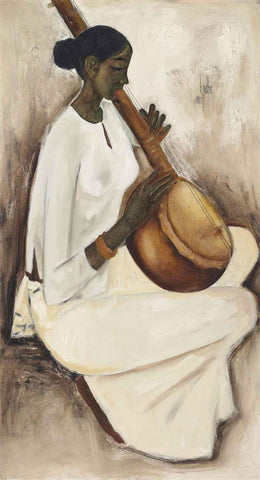 Woman Playing Sitar - Art Prints