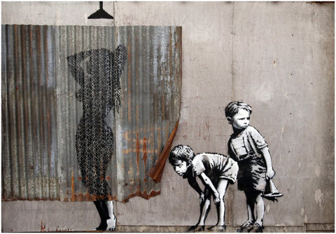 Woman Showering - Banksy - Framed Prints by Banksy